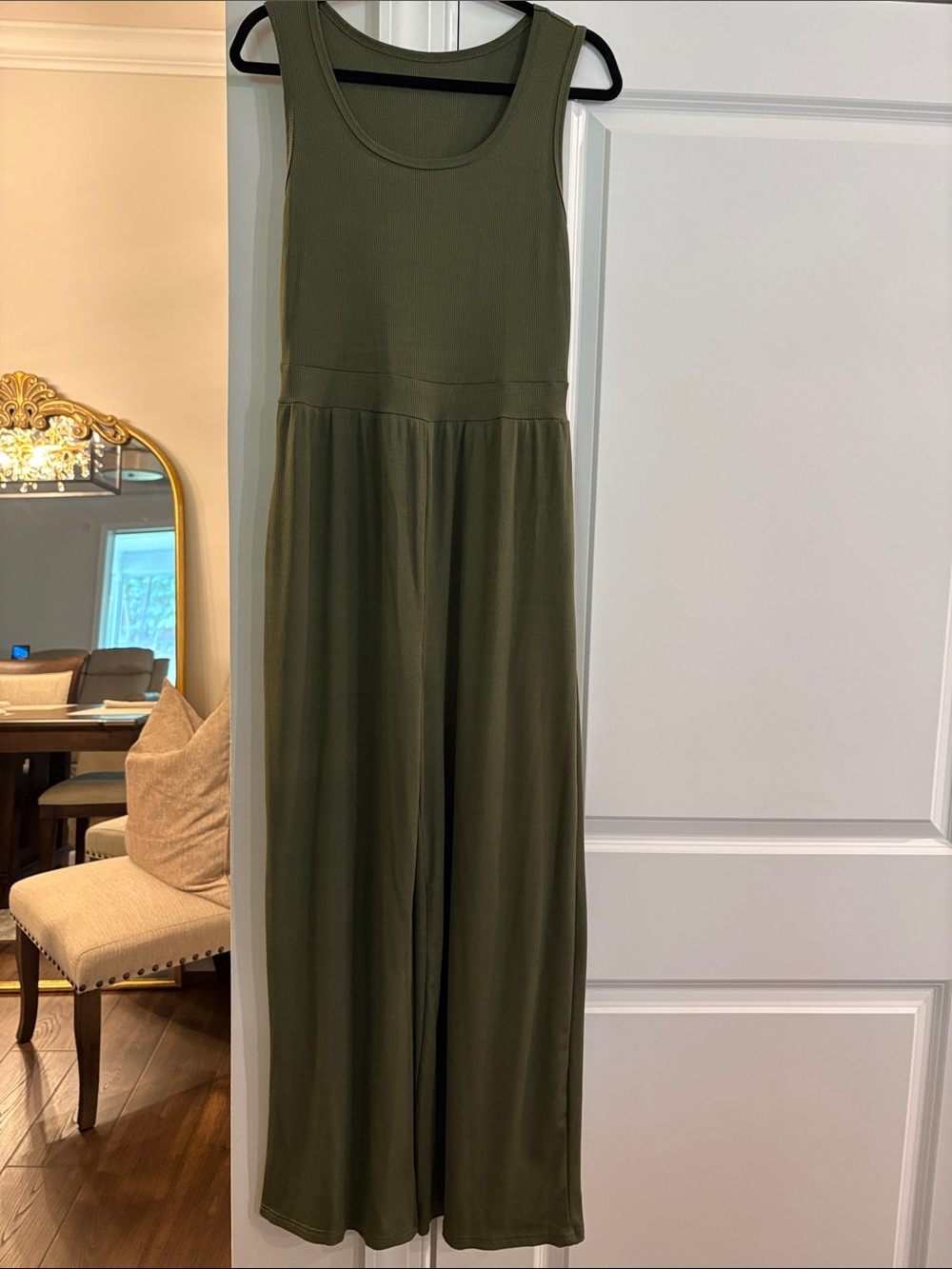 Scoop Neck Olive Green Wide-Leg Jumpsuit